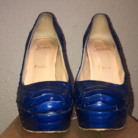 Christian Louboutin Bianca 140 Python 🐍 Snakeskin Neptune Blue Pumps 37.5 - Picture 3 of 11